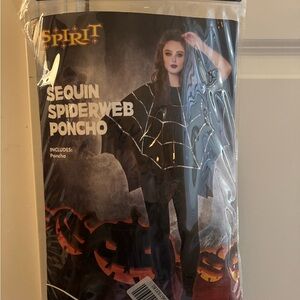 Spirit adult one size fits all  Sequin Spiderweb Poncho - Black